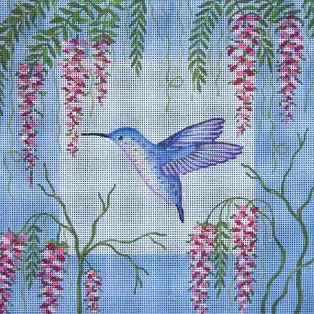 Blue Hummingbird & Wisteria