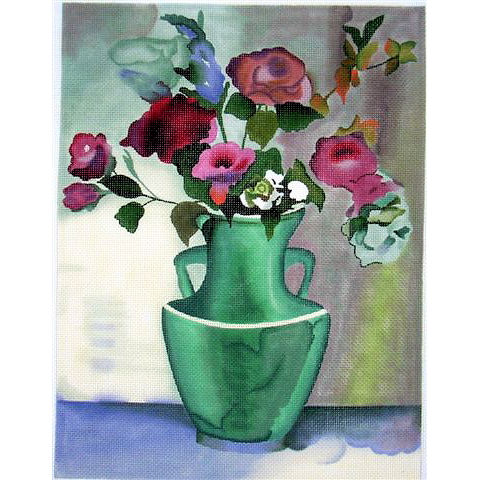 Teal Vase with Roses